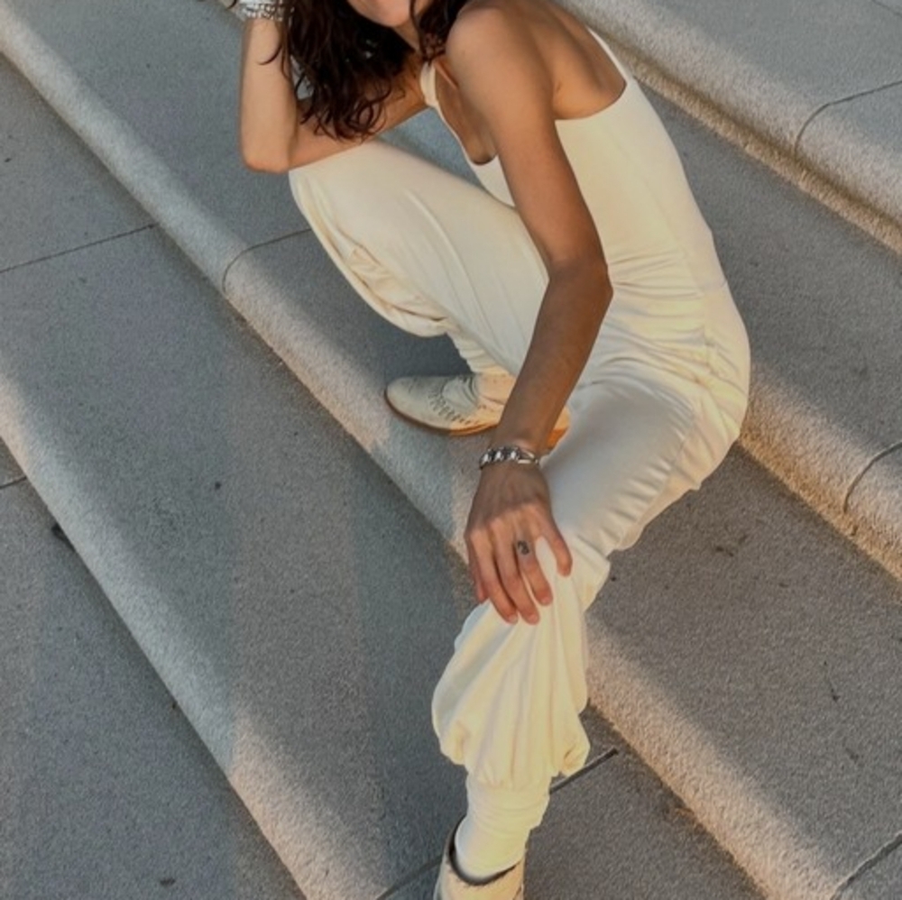 Sleeveless Cream Jumpsuit with Elastic Cuff
